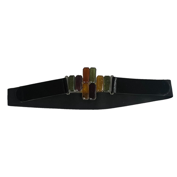Iman Women's Waist Belt Black Multicolor Stone 1X/2X - Picture 1 of 10